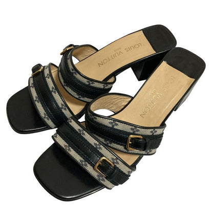 Louis Vuitton Monogram Mini Flower Double Belt Sandals Mule Size 37.5 24.5cm