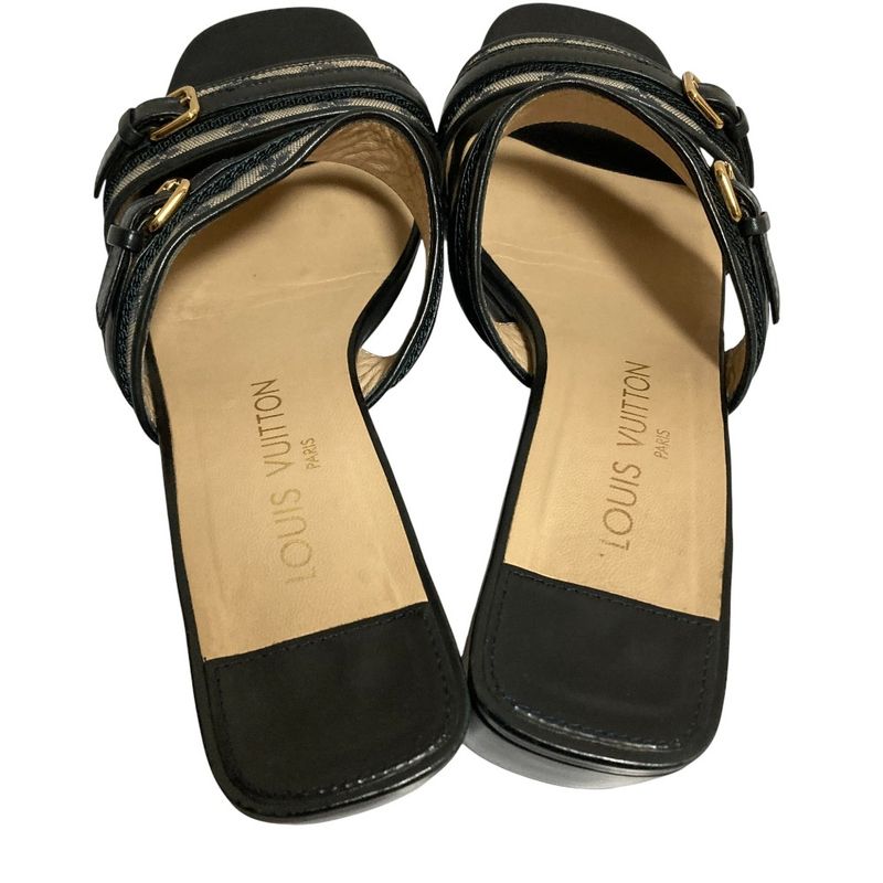 Louis Vuitton Monogram Mini Flower Double Belt Sandals Mule Size 37.5 24.5cm