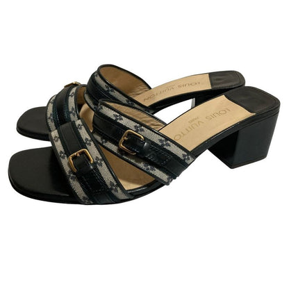 Louis Vuitton Monogram Mini Flower Double Belt Sandals Mule Size 37.5 24.5cm