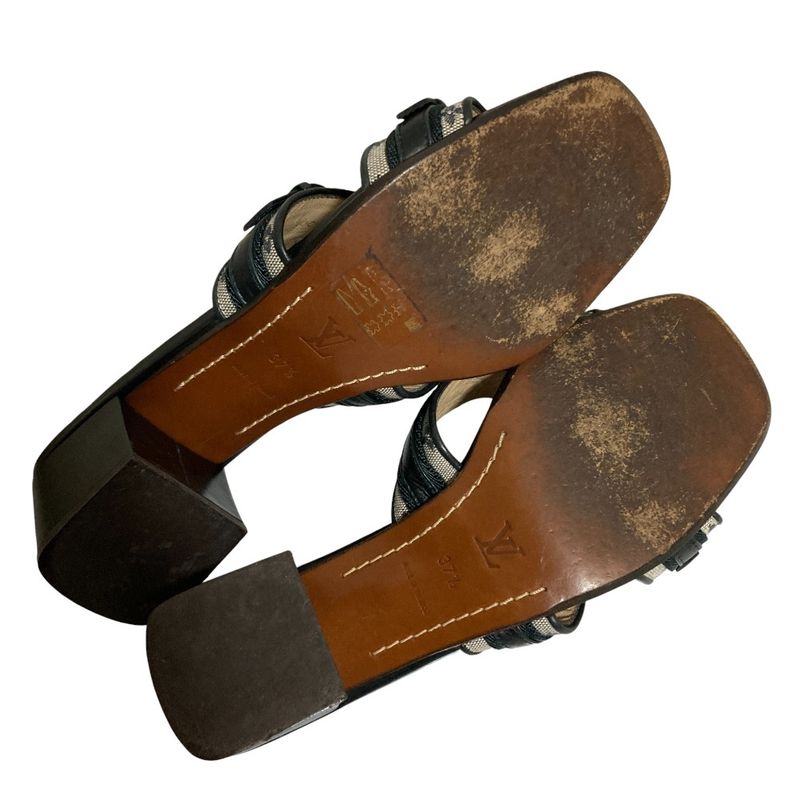 Louis Vuitton Monogram Mini Flower Double Belt Sandals Mule Size 37.5 24.5cm