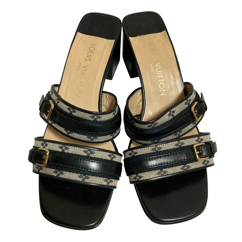 Louis Vuitton Monogram Mini Flower Double Belt Sandals Mule Size 37.5 24.5cm