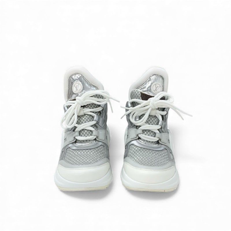 Louis Vuitton Arclight Line Monogram Sneakers Shoes Mesh Leather Suede Silver
