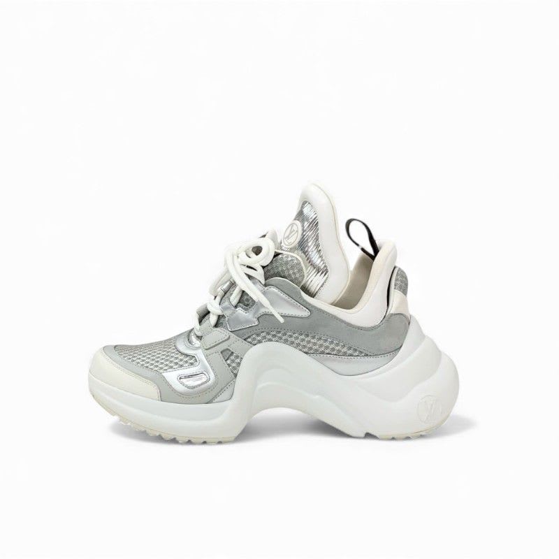 Louis Vuitton Arclight Line Monogram Sneakers Shoes Mesh Leather Suede Silver