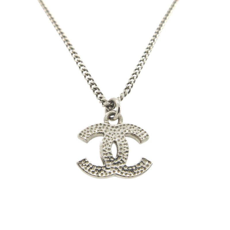 Chanel Cocomark C12v Necklace Metal Rhinestone Silver 0548 Chanel