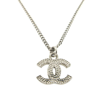 Chanel Cocomark C12v Necklace Metal Rhinestone Silver 0548 Chanel