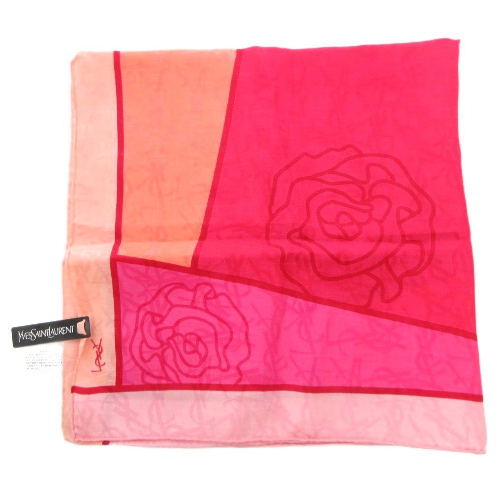 YVES SAINT LAURENT Tagged Scarf Silk Pink Logo Print /FF