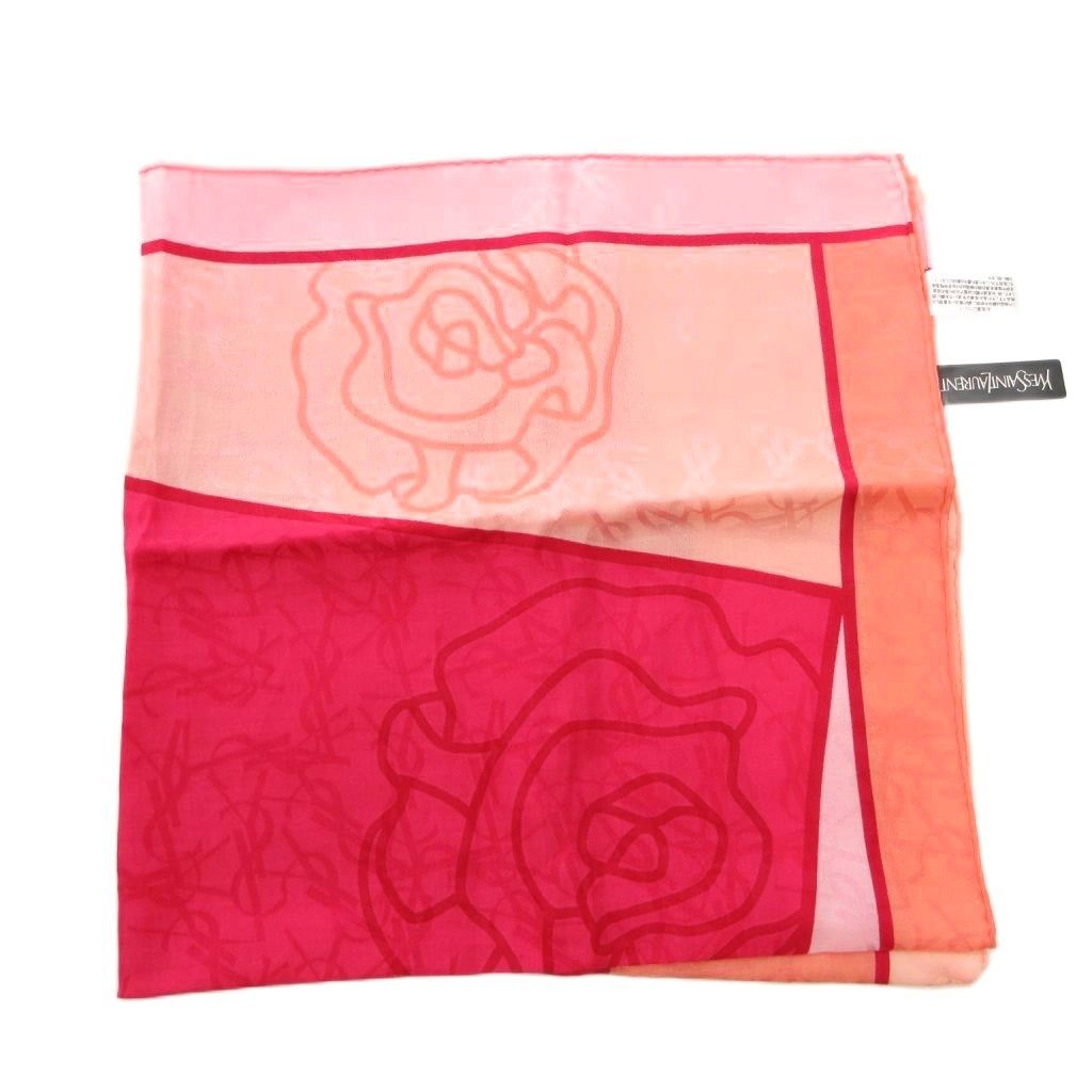 YVES SAINT LAURENT Tagged Scarf Silk Pink Logo Print /FF