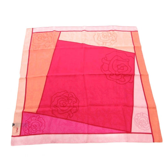 YVES SAINT LAURENT Tagged Scarf Silk Pink Logo Print /FF