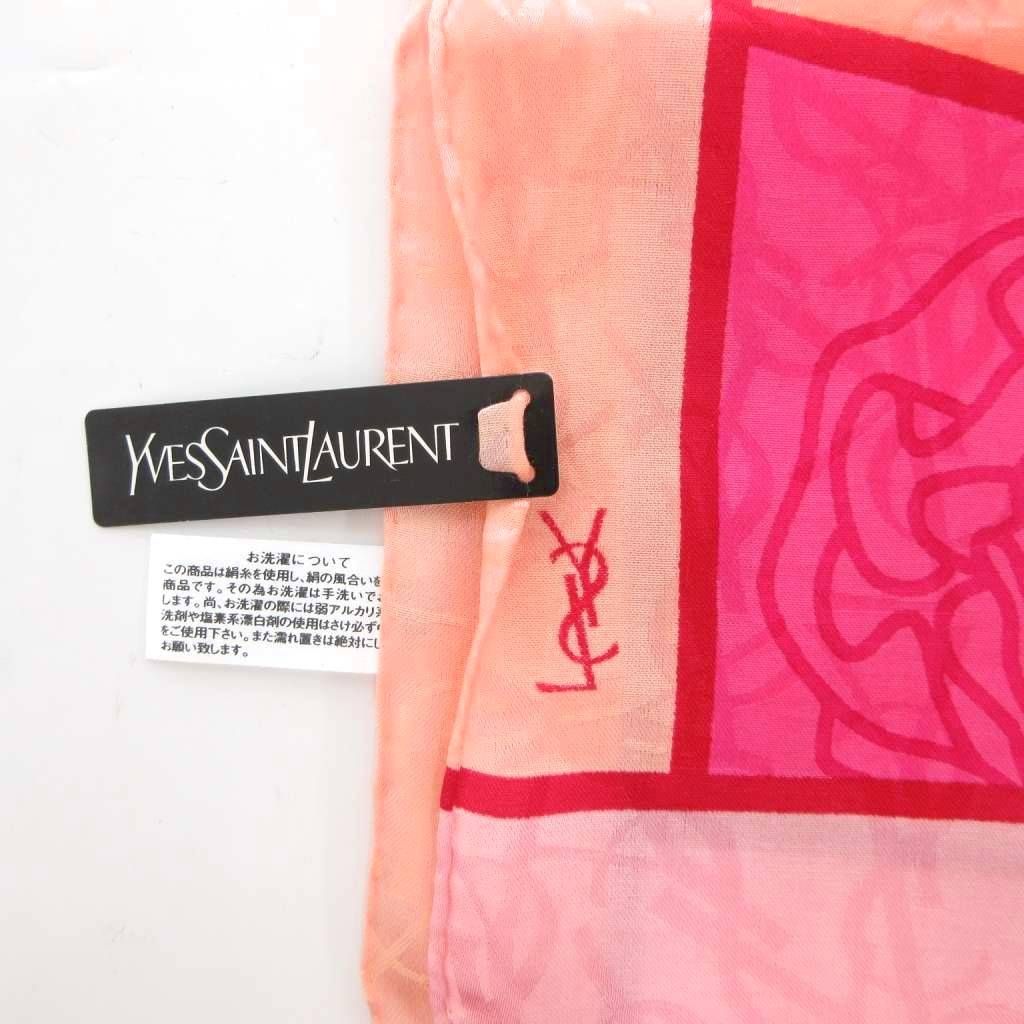 YVES SAINT LAURENT Tagged Scarf Silk Pink Logo Print /FF
