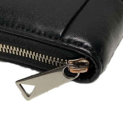 Bottega Veneta Long Wallet Cassette Zip Around Wallet Black Round Zipper Leather