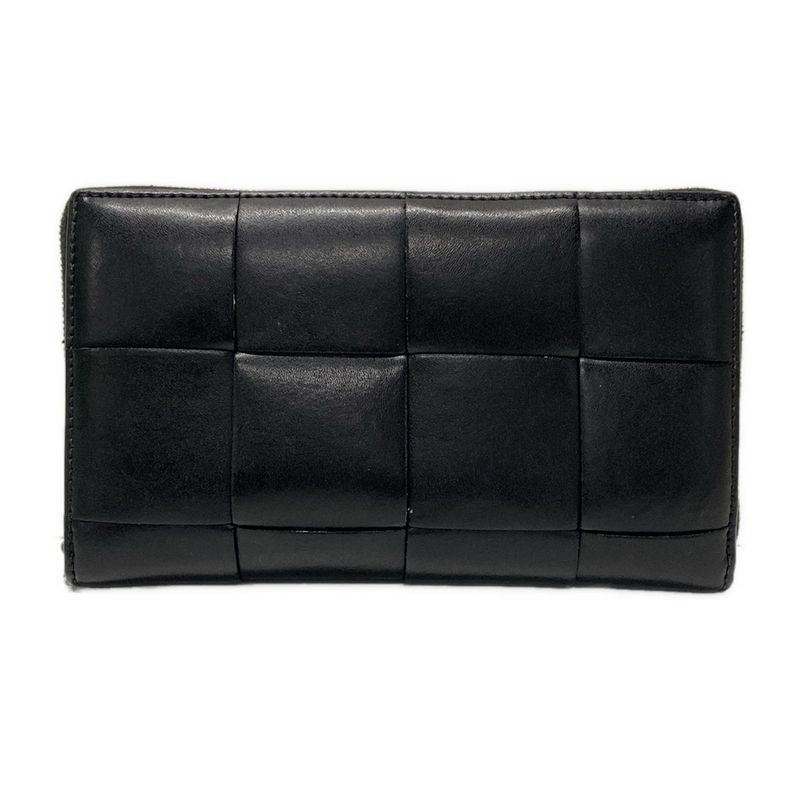 Bottega Veneta Long Wallet Cassette Zip Around Wallet Black Round Zipper Leather