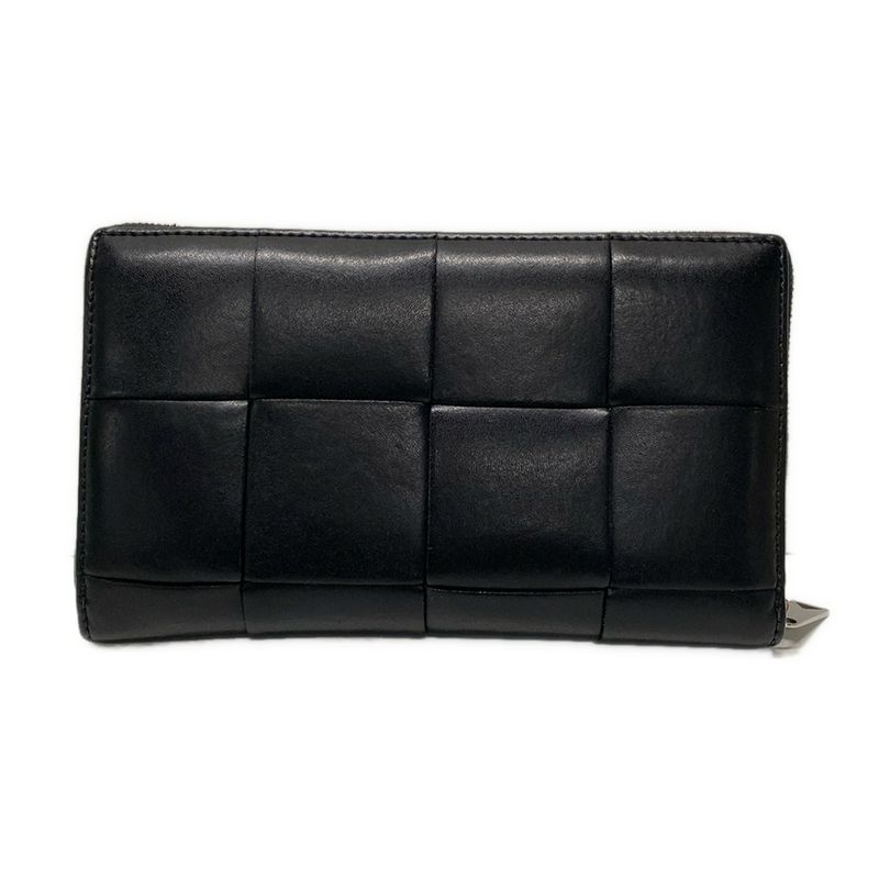 Bottega Veneta Long Wallet Cassette Zip Around Wallet Black Round Zipper Leather