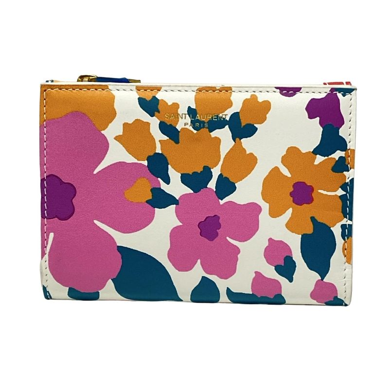 Saint Laurent Paris Bifold Wallet 668322 White X Pink X Multi Floral Pattern
