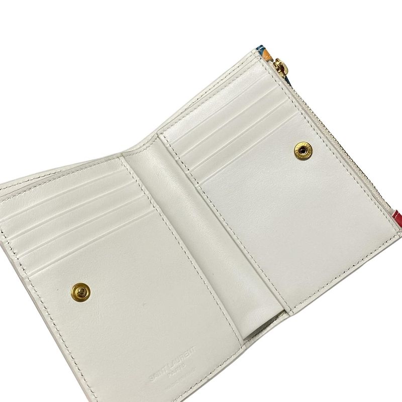 Saint Laurent Paris Bifold Wallet 668322 White X Pink X Multi Floral Pattern