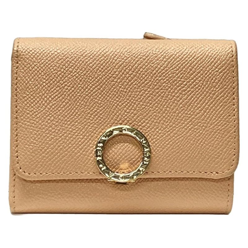 Bvlgari Trifold Wallet Bvlgari Pink Beige Leather
