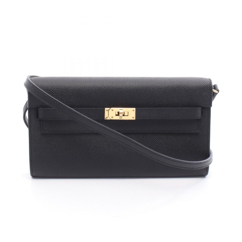 Hermes Shoulder Bag Kelly to Go Black Leather Calf (Cowhide) Kelly to Go Black