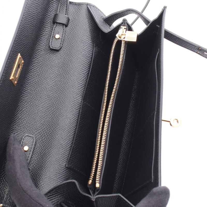 Hermes Shoulder Bag Kelly to Go Black Leather Calf (Cowhide) Kelly to Go Black