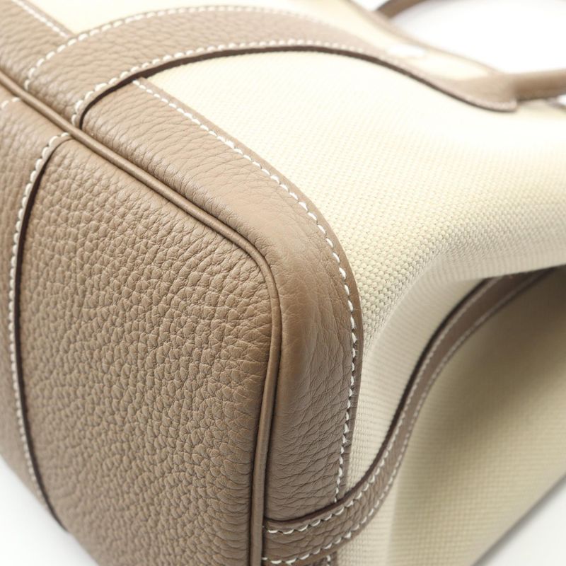 Hermes Tote Bag Garden Party TPM Beton Etoupe Canvas Leather Garden Party TPM