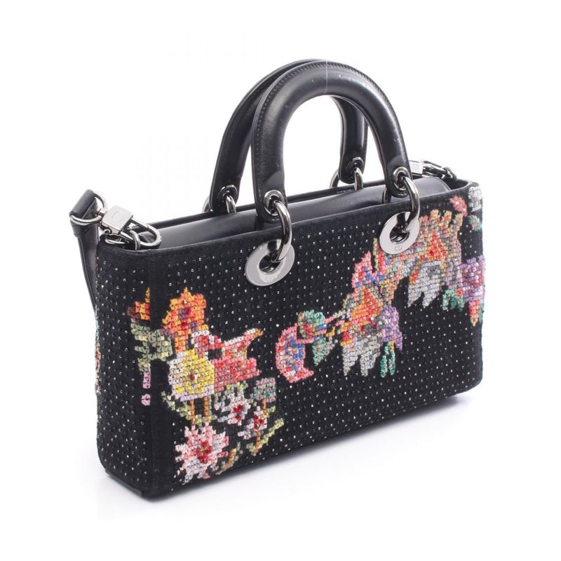Dior Handbag Lady D-Joy Medium Black Multi Leather Lady D-Joy Bag Medium Ladies