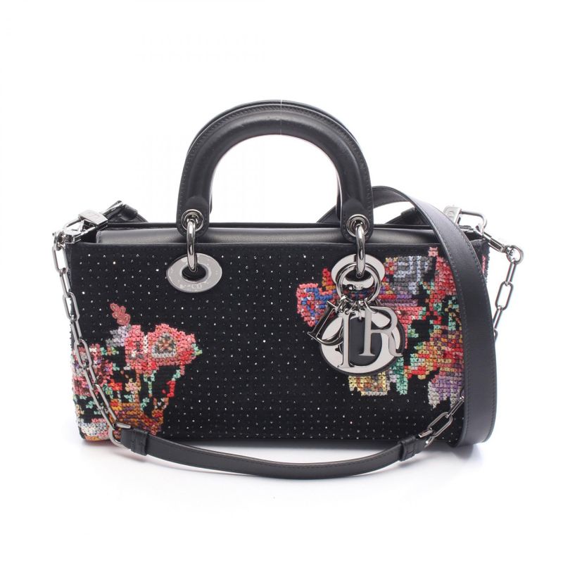 Dior Handbag Lady D-Joy Medium Black Multi Leather Lady D-Joy Bag Medium Ladies