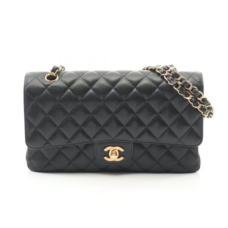 Chanel Shoulder Bag Matelasse W Flap A01112 Black Caviar Skin (grained Calf)