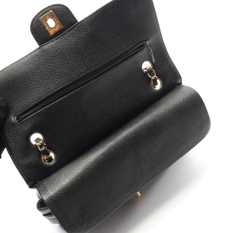 Chanel Shoulder Bag Matelasse W Flap A01112 Black Caviar Skin (grained Calf)