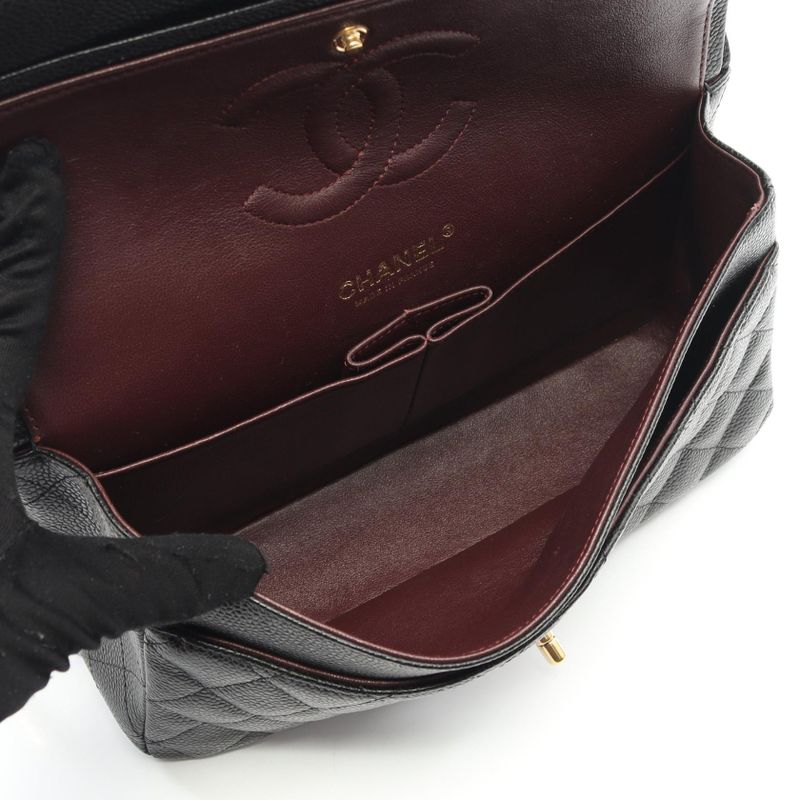 Chanel Shoulder Bag Matelasse W Flap A01112 Black Caviar Skin (grained Calf)