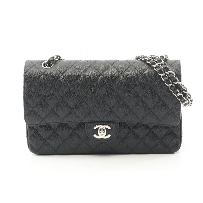 Chanel Shoulder Bag Matelasse W Flap A01112 Black Caviar Skin (grained Calf)