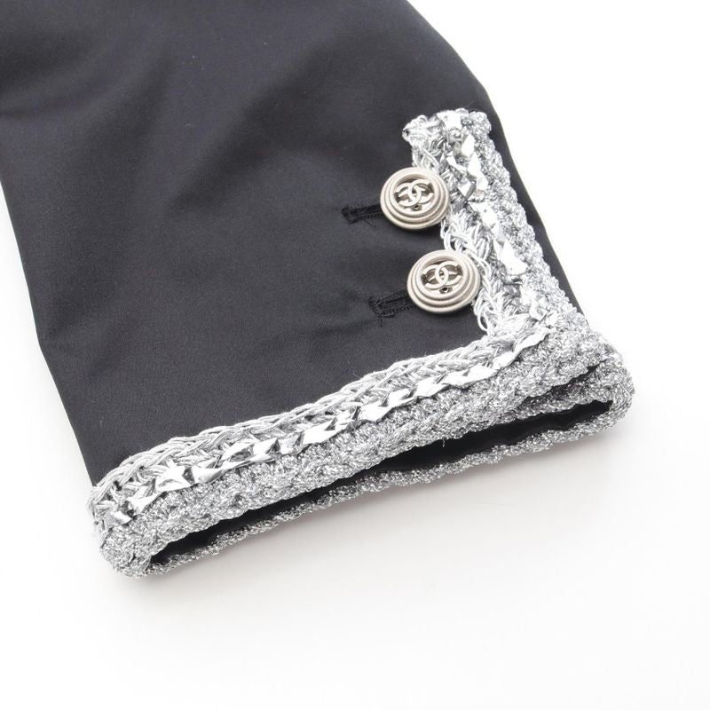 Chanel Collarless Jacket Here Mark Button P64052v60050 Silk Jacket Women's Used