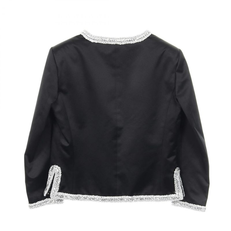 Chanel Collarless Jacket Here Mark Button P64052v60050 Silk Jacket Women's Used