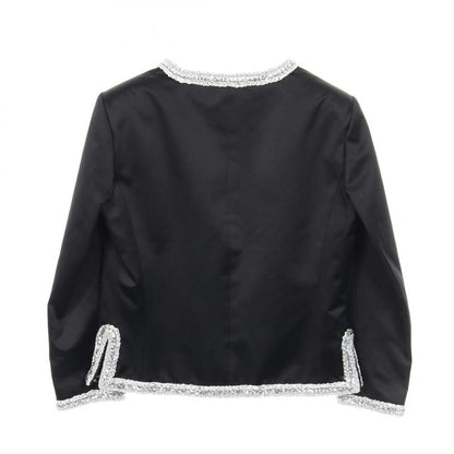 Chanel Collarless Jacket Here Mark Button P64052v60050 Silk Jacket Women's Used