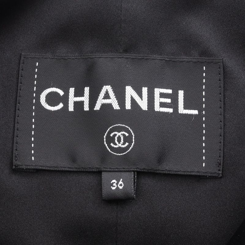 Chanel Collarless Jacket Here Mark Button P64052v60050 Silk Jacket Women's Used