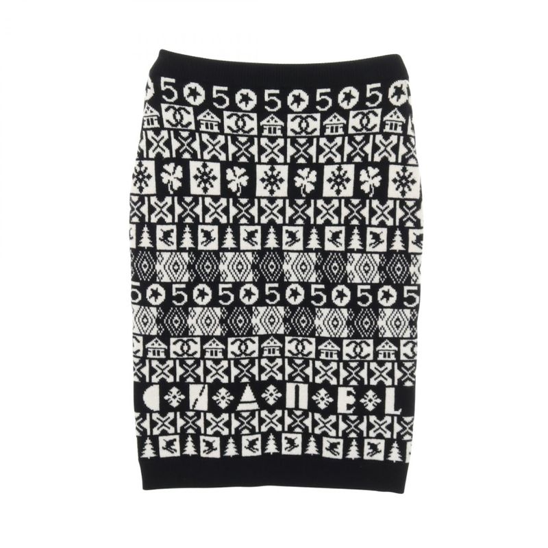 Chanel Skirt Cocomark Knit P62261k47646 19b Cashmere Skirt Women's Used a