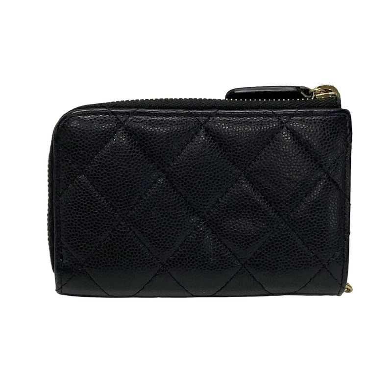 Chanel Coin Case Matelasse Black Gold Hardware L-Shaped Zipper with Key Ring