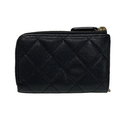 Chanel Coin Case Matelasse Black Gold Hardware L-Shaped Zipper with Key Ring