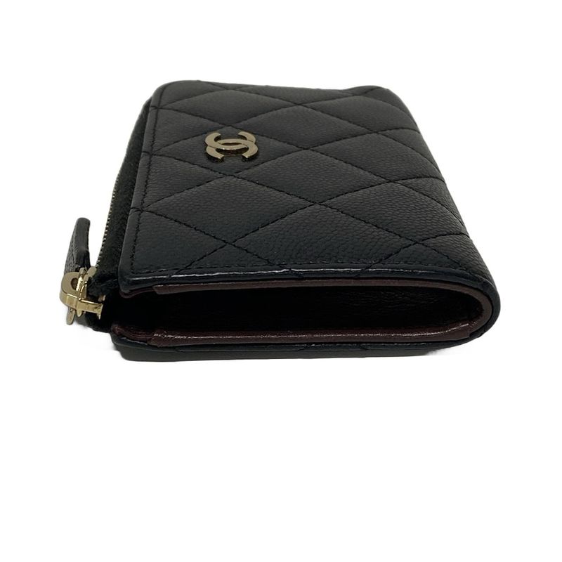 Chanel Coin Case Matelasse Black Gold Hardware L-Shaped Zipper with Key Ring