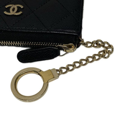 Chanel Coin Case Matelasse Black Gold Hardware L-Shaped Zipper with Key Ring