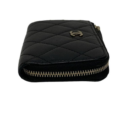 Chanel Coin Case Matelasse Black Gold Hardware L-Shaped Zipper with Key Ring