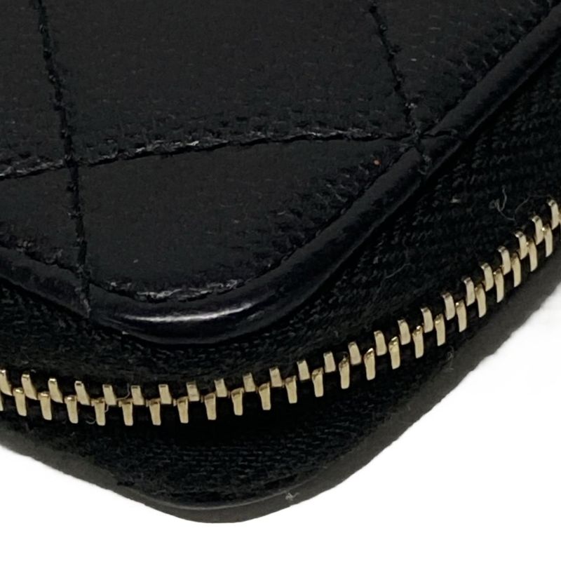 Chanel Coin Case Matelasse Black Gold Hardware L-Shaped Zipper with Key Ring