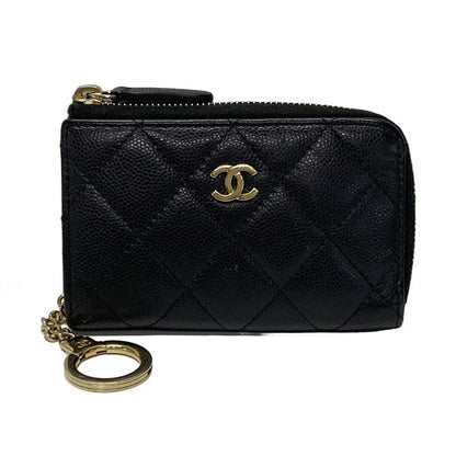 Chanel Coin Case Matelasse Black Gold Hardware L-Shaped Zipper with Key Ring