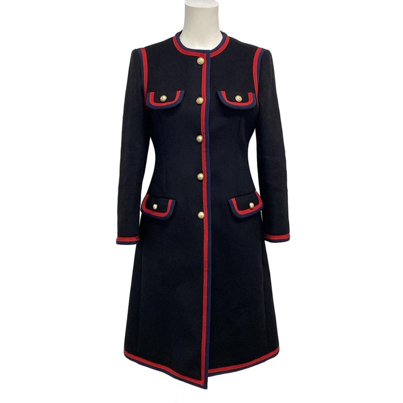 Gucci Coat Size 38 S Women's - 544855 Dark Navy X Red Long Sleeve Winter Wool