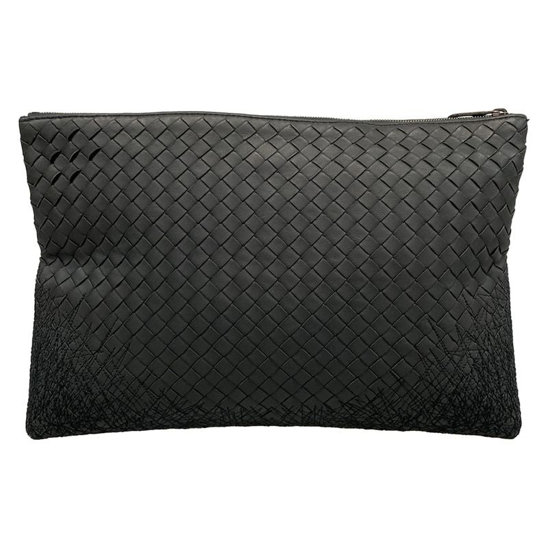 Bottega Veneta Clutch Bag Intrecciato Dark Gray Embroidery Leather