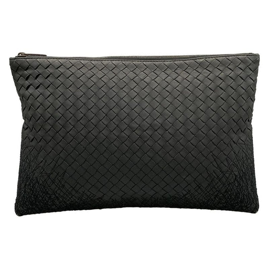 Bottega Veneta Clutch Bag Intrecciato Dark Gray Embroidery Leather