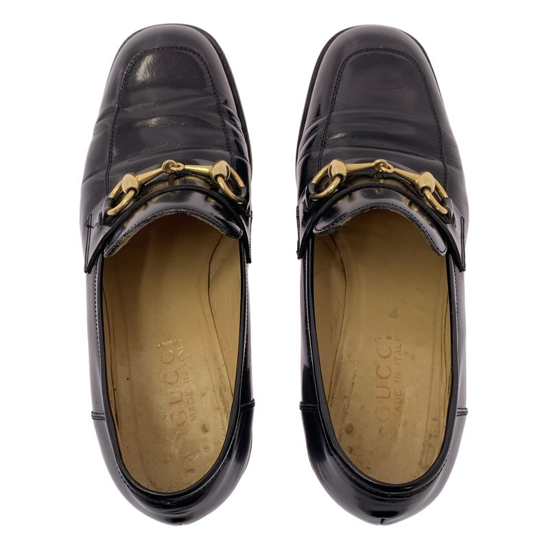 Gucci | 100 0441 Leather Horsebit Chunky Heel Loafers | 7 | Black | Ladies