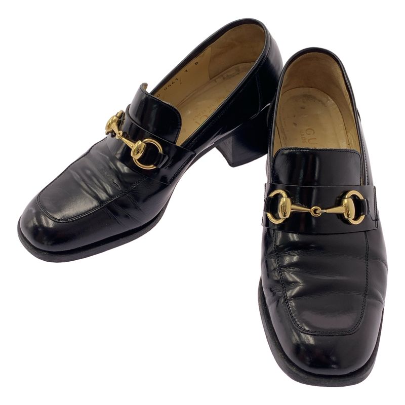 Gucci | 100 0441 Leather Horsebit Chunky Heel Loafers | 7 | Black | Ladies