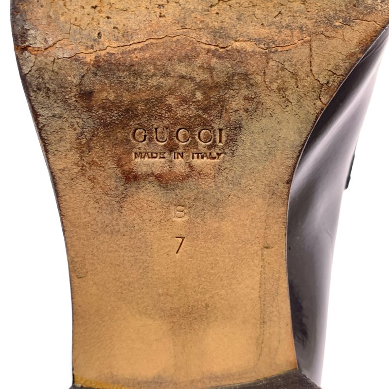 Gucci | 100 0441 Leather Horsebit Chunky Heel Loafers | 7 | Black | Ladies