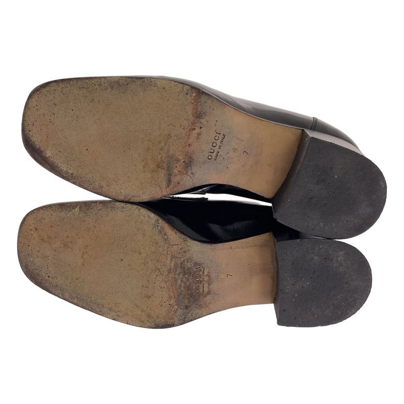 Gucci | 100 0441 Leather Horsebit Chunky Heel Loafers | 7 | Black | Ladies