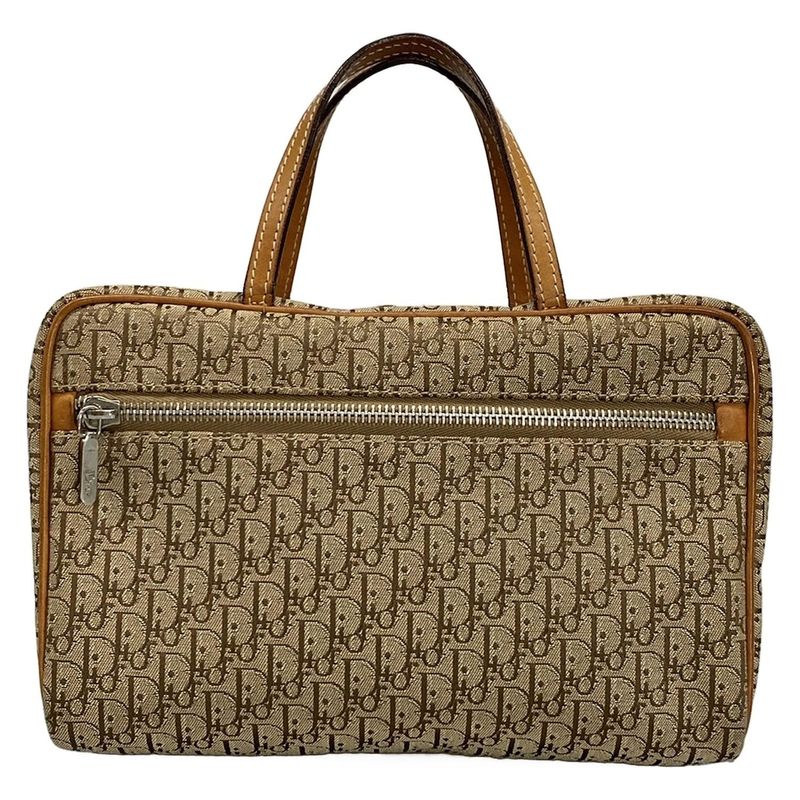 Dior Christian Dior Handbag Logogram Beige X Brown Leather