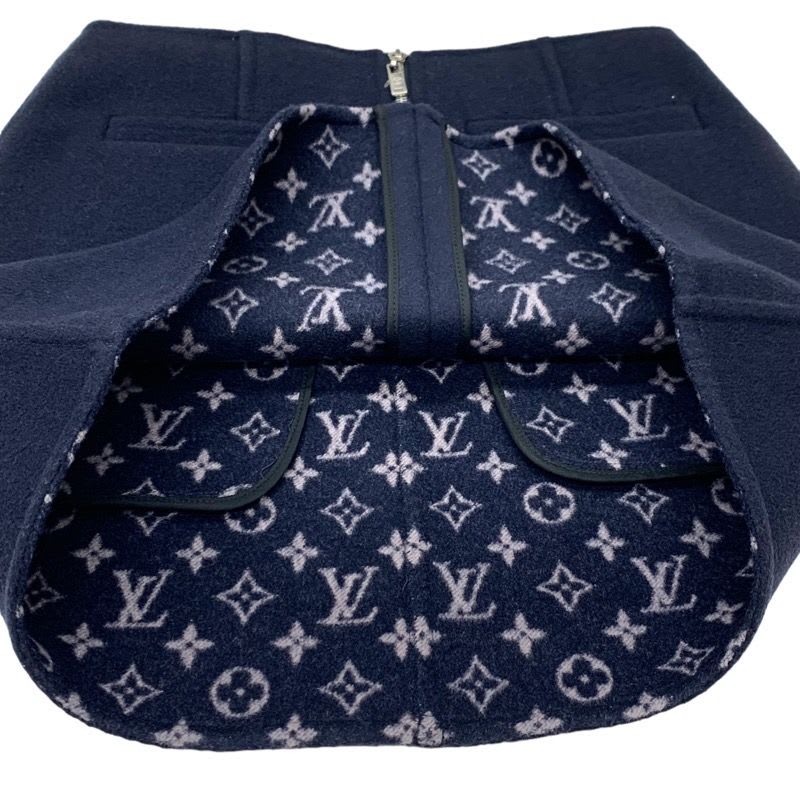 Louis Vuitton Monogram Skirt Wool Navy Silver