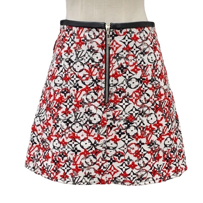 Louis Vuitton Monogram Skirt White Black Red Jacquard